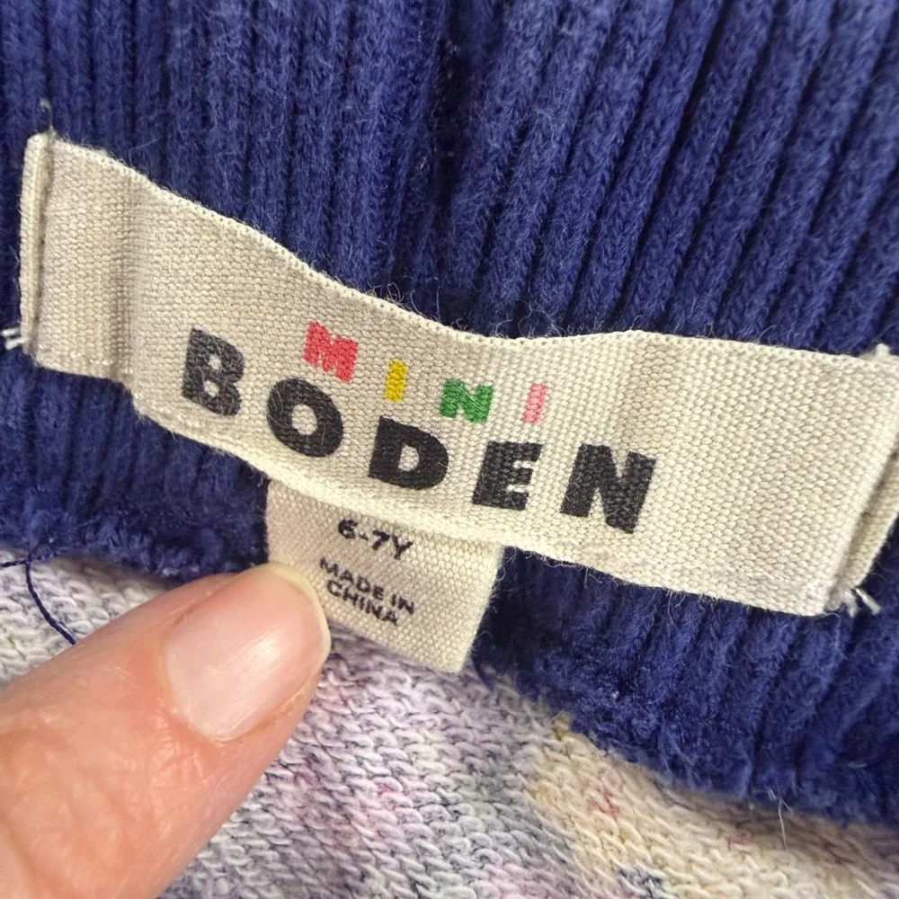 Mini Boden Girls Purple Floral Jersey Skirt Gold Stripe Waist Size 6-7Y G4406
